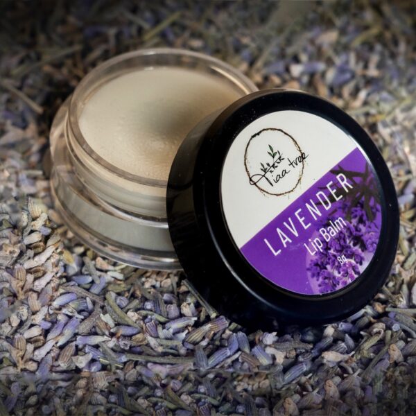 Lavender Lip Balm tube with clear branding
